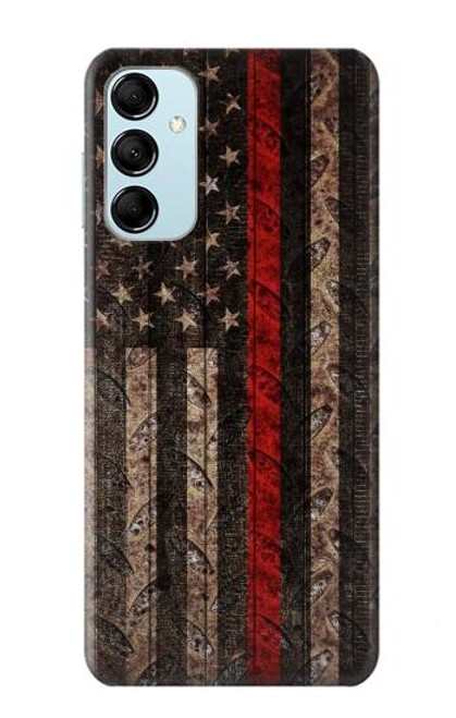 S3804 消防士メタルレッドラインフラググラフィック Fire Fighter Metal Red Line Flag Graphic Samsung Galaxy M14 バックケース、フリップケース・カバー