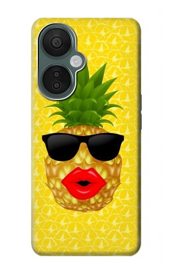 S2443 楽しい パイナップルサングラス 接吻 Funny Pineapple Sunglasses Kiss OnePlus Nord CE 3 Lite, Nord N30 5G バックケース、フリップケース・カバー