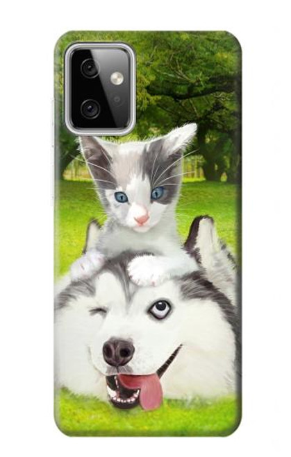 S3795 不機嫌子猫遊び心シベリアンハスキー犬ペイント Kitten Cat Playful Siberian Husky Dog Paint Motorola Moto G Power (2023) 5G バックケース、フリップケース・カバー