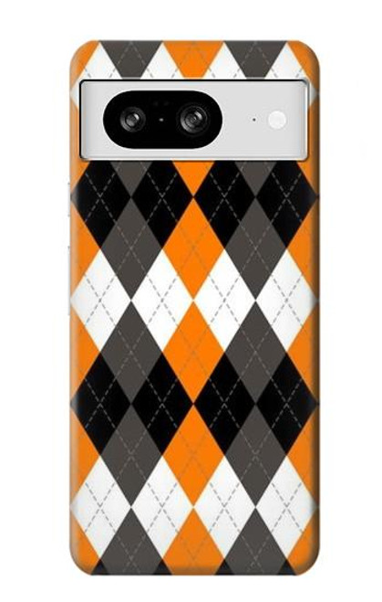 S3421 黒 オレンジ 白 アーガイルプラッド Black Orange White Argyle Plaid Google Pixel 8 バックケース、フリップケース・カバー
