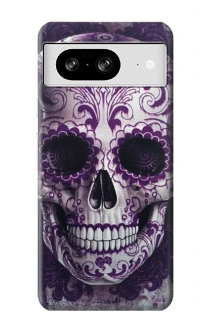 S3582 紫の頭蓋骨 Purple Sugar Skull Google Pixel 8 バックケース、フリップケース・カバー