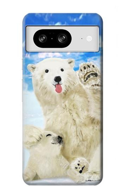 S3794 北極シロクマはシールに恋するペイント Arctic Polar Bear and Seal Paint Google Pixel 8 バックケース、フリップケース・カバー