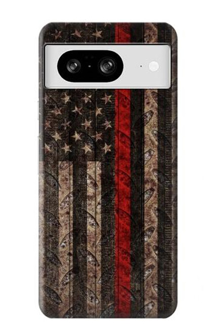 S3804 消防士メタルレッドラインフラググラフィック Fire Fighter Metal Red Line Flag Graphic Google Pixel 8 バックケース、フリップケース・カバー