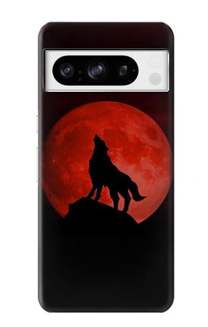 S2955 狼は赤月にハウリング Wolf Howling Red Moon Google Pixel 8 pro バックケース、フリップケース・カバー