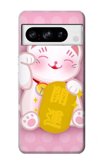 S3025 招き猫 Pink Maneki Neko Lucky Cat Google Pixel 8 pro バックケース、フリップケース・カバー