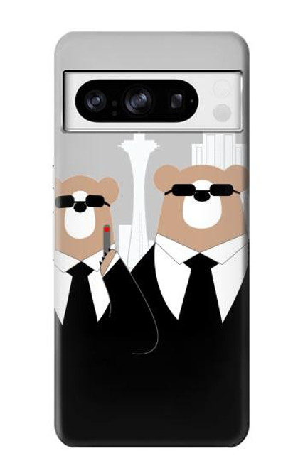 S3557 黒いスーツのクマ Bear in Black Suit Google Pixel 8 pro バックケース、フリップケース・カバー