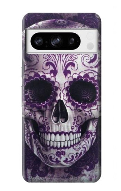 S3582 紫の頭蓋骨 Purple Sugar Skull Google Pixel 8 pro バックケース、フリップケース・カバー