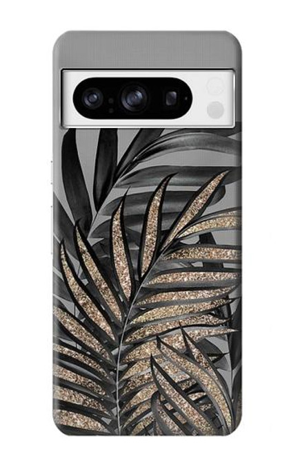 S3692 灰色の黒いヤシの葉 Gray Black Palm Leaves Google Pixel 8 pro バックケース、フリップケース・カバー