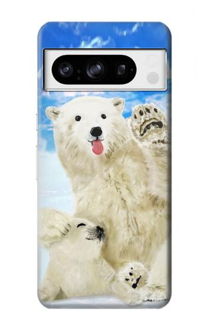 S3794 北極シロクマはシールに恋するペイント Arctic Polar Bear and Seal Paint Google Pixel 8 pro バックケース、フリップケース・カバー