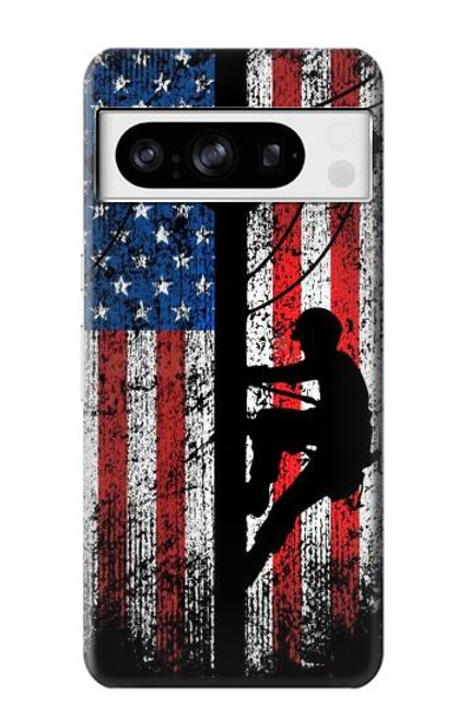 S3803 電気技師ラインマンアメリカ国旗 Electrician Lineman American Flag Google Pixel 8 pro バックケース、フリップケース・カバー