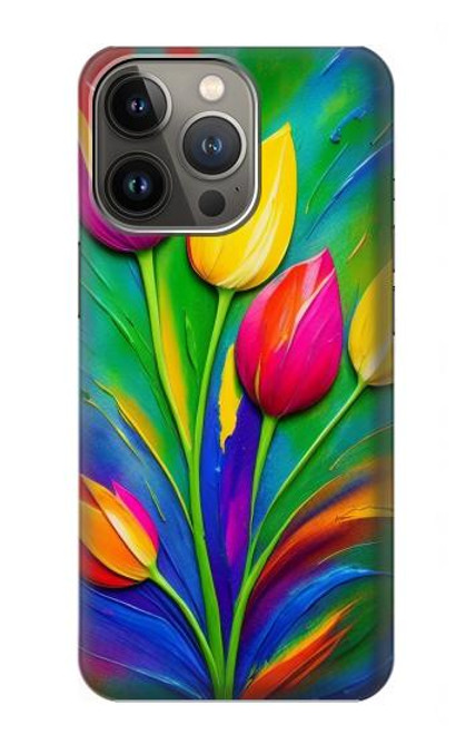 S3926 カラフルなチューリップの油絵 Colorful Tulip Oil Painting iPhone 14 Pro バックケース、フリップケース・カバー