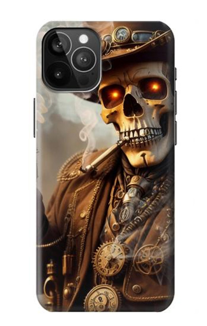 S3949 スチームパンクなスカルの喫煙 Steampunk Skull Smoking iPhone 12 Pro Max バックケース、フリップケース・カバー