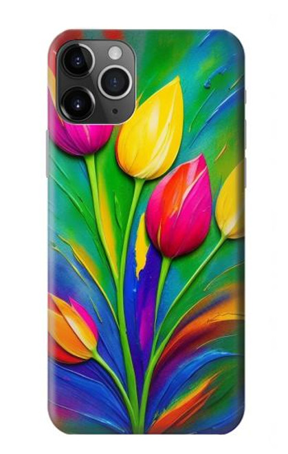 S3926 カラフルなチューリップの油絵 Colorful Tulip Oil Painting iPhone 11 Pro Max バックケース、フリップケース・カバー
