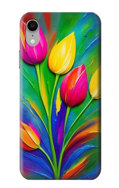 S3926 カラフルなチューリップの油絵 Colorful Tulip Oil Painting iPhone XR バックケース、フリップケース・カバー