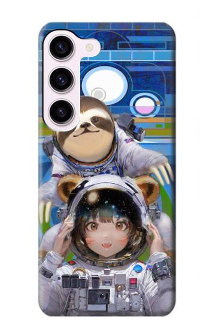 S3915 アライグマの女子 赤ちゃんナマケモノ宇宙飛行士スーツ Raccoon Girl Baby Sloth Astronaut Suit Samsung Galaxy S23 バックケース、フリップケース・カバー
