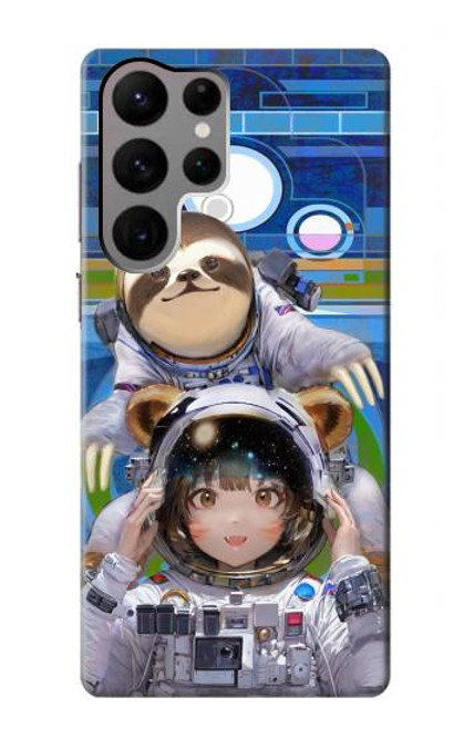 S3915 アライグマの女子 赤ちゃんナマケモノ宇宙飛行士スーツ Raccoon Girl Baby Sloth Astronaut Suit Samsung Galaxy S23 Ultra バックケース、フリップケース・カバー