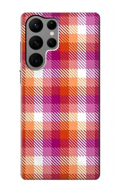 S3941 LGBT レズビアン プライド フラグ チェック柄 LGBT Lesbian Pride Flag Plaid Samsung Galaxy S23 Ultra バックケース、フリップケース・カバー