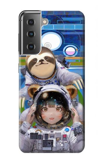 S3915 アライグマの女子 赤ちゃんナマケモノ宇宙飛行士スーツ Raccoon Girl Baby Sloth Astronaut Suit Samsung Galaxy S21 Plus 5G, Galaxy S21+ 5G バックケース、フリップケース・カバー