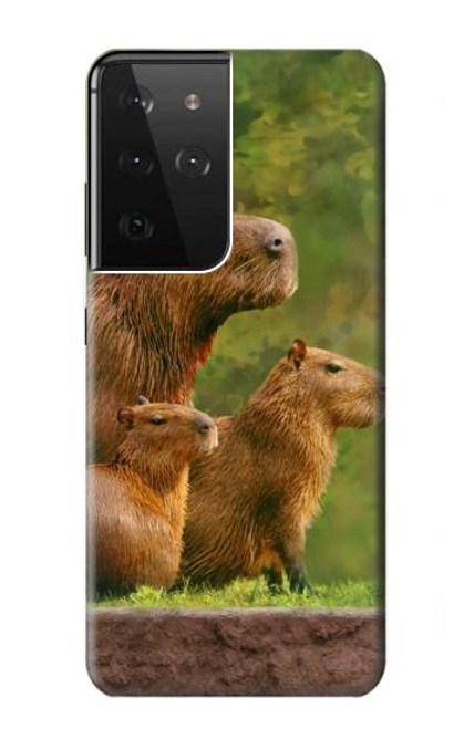 S3917 カピバラの家族 巨大モルモット Capybara Family Giant Guinea Pig Samsung Galaxy S21 Ultra 5G バックケース、フリップケース・カバー
