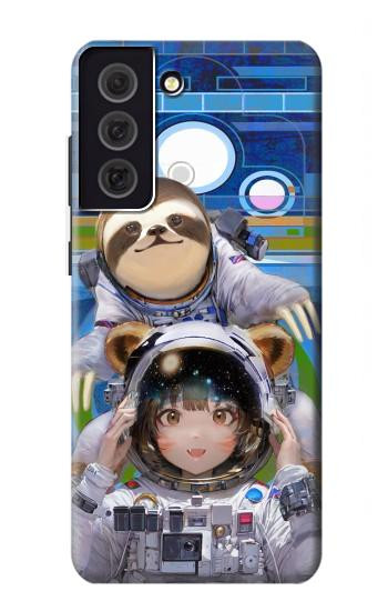 S3915 アライグマの女子 赤ちゃんナマケモノ宇宙飛行士スーツ Raccoon Girl Baby Sloth Astronaut Suit Samsung Galaxy S21 FE 5G バックケース、フリップケース・カバー