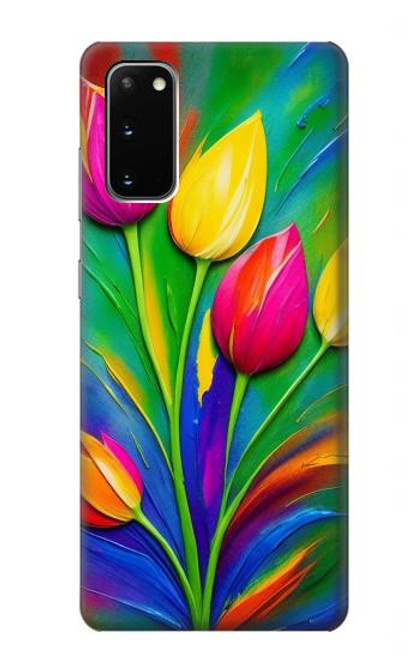 S3926 カラフルなチューリップの油絵 Colorful Tulip Oil Painting Samsung Galaxy S20 バックケース、フリップケース・カバー