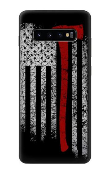 S3958 消防士の斧の旗 Firefighter Axe Flag Samsung Galaxy S10 Plus バックケース、フリップケース・カバー