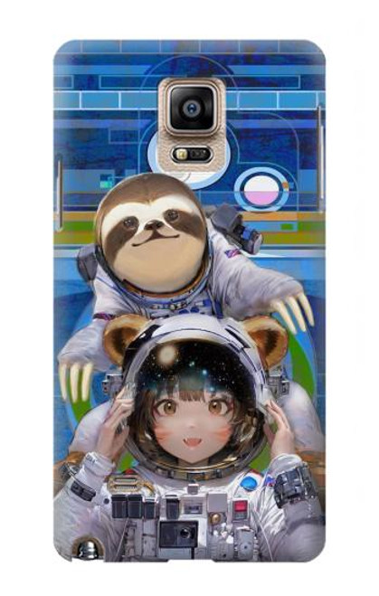 S3915 アライグマの女子 赤ちゃんナマケモノ宇宙飛行士スーツ Raccoon Girl Baby Sloth Astronaut Suit Samsung Galaxy Note 4 バックケース、フリップケース・カバー