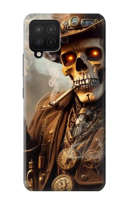 S3949 スチームパンクなスカルの喫煙 Steampunk Skull Smoking Samsung Galaxy A12 バックケース、フリップケース・カバー