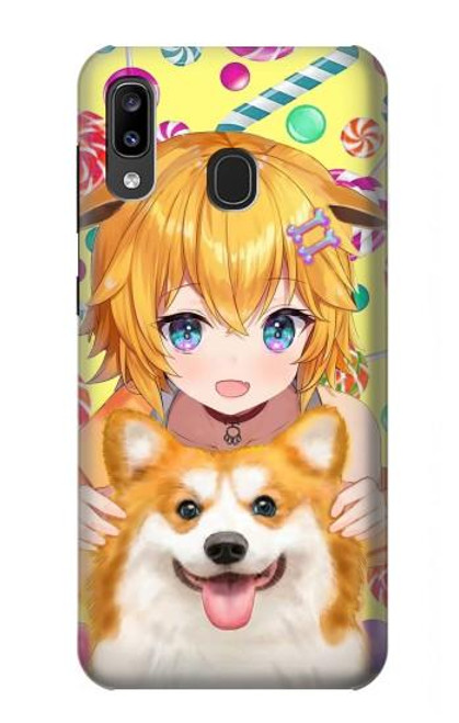 S3918 赤ちゃんコーギー犬コーギー女の子キャンディー Baby Corgi Dog Corgi Girl Candy Samsung Galaxy A20, Galaxy A30 バックケース、フリップケース・カバー