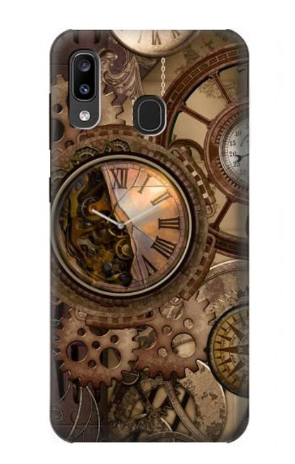 S3927 コンパスクロックゲージスチームパンク Compass Clock Gage Steampunk Samsung Galaxy A20, Galaxy A30 バックケース、フリップケース・カバー