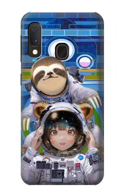 S3915 アライグマの女子 赤ちゃんナマケモノ宇宙飛行士スーツ Raccoon Girl Baby Sloth Astronaut Suit Samsung Galaxy A20e バックケース、フリップケース・カバー