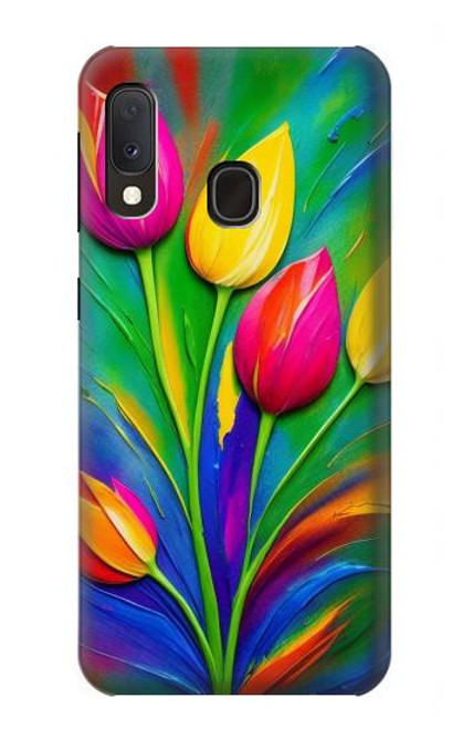 S3926 カラフルなチューリップの油絵 Colorful Tulip Oil Painting Samsung Galaxy A20e バックケース、フリップケース・カバー