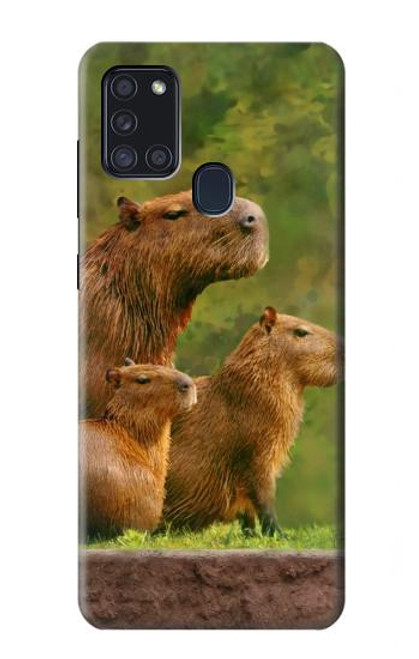 S3917 カピバラの家族 巨大モルモット Capybara Family Giant Guinea Pig Samsung Galaxy A21s バックケース、フリップケース・カバー