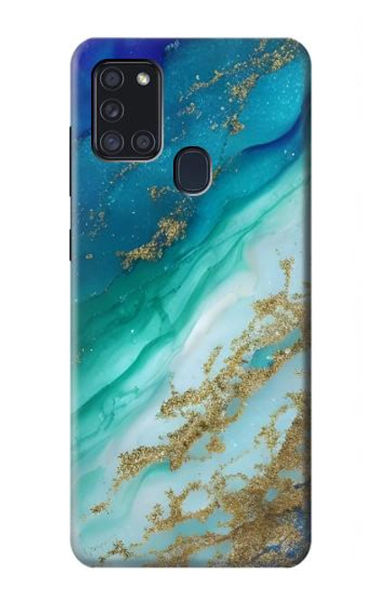 S3920 抽象的なオーシャンブルー色混合エメラルド Abstract Ocean Blue Color Mixed Emerald Samsung Galaxy A21s バックケース、フリップケース・カバー
