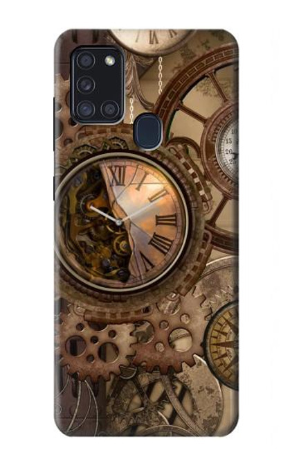 S3927 コンパスクロックゲージスチームパンク Compass Clock Gage Steampunk Samsung Galaxy A21s バックケース、フリップケース・カバー