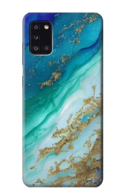 S3920 抽象的なオーシャンブルー色混合エメラルド Abstract Ocean Blue Color Mixed Emerald Samsung Galaxy A31 バックケース、フリップケース・カバー