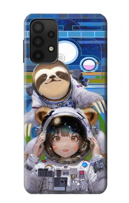 S3915 アライグマの女子 赤ちゃんナマケモノ宇宙飛行士スーツ Raccoon Girl Baby Sloth Astronaut Suit Samsung Galaxy A32 5G バックケース、フリップケース・カバー