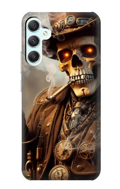 S3949 スチームパンクなスカルの喫煙 Steampunk Skull Smoking Samsung Galaxy A34 5G バックケース、フリップケース・カバー