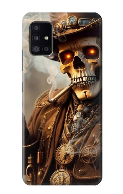 S3949 スチームパンクなスカルの喫煙 Steampunk Skull Smoking Samsung Galaxy A41 バックケース、フリップケース・カバー