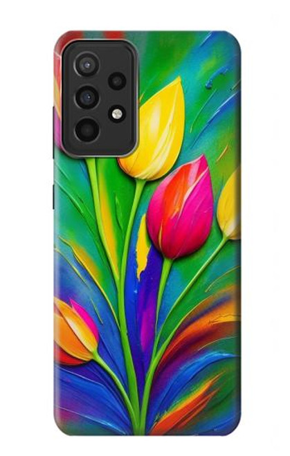 S3926 カラフルなチューリップの油絵 Colorful Tulip Oil Painting Samsung Galaxy A52s 5G バックケース、フリップケース・カバー