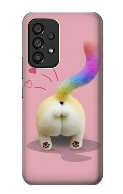 S3923 猫のお尻の虹のしっぽ Cat Bottom Rainbow Tail Samsung Galaxy A53 5G バックケース、フリップケース・カバー