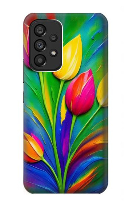 S3926 カラフルなチューリップの油絵 Colorful Tulip Oil Painting Samsung Galaxy A53 5G バックケース、フリップケース・カバー