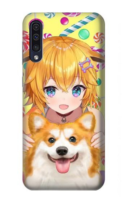 S3918 赤ちゃんコーギー犬コーギー女の子キャンディー Baby Corgi Dog Corgi Girl Candy Samsung Galaxy A70 バックケース、フリップケース・カバー