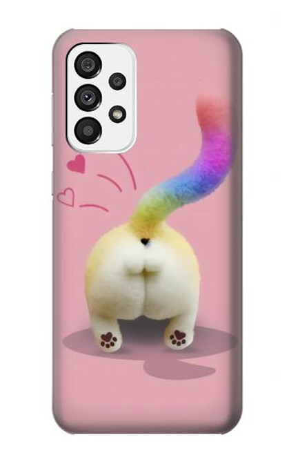 S3923 猫のお尻の虹のしっぽ Cat Bottom Rainbow Tail Samsung Galaxy A73 5G バックケース、フリップケース・カバー