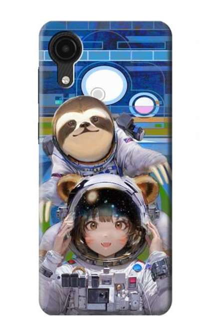 S3915 アライグマの女子 赤ちゃんナマケモノ宇宙飛行士スーツ Raccoon Girl Baby Sloth Astronaut Suit Samsung Galaxy A03 Core バックケース、フリップケース・カバー