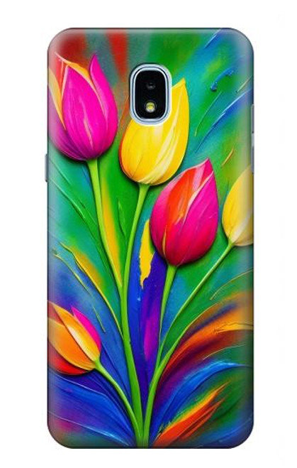 S3926 カラフルなチューリップの油絵 Colorful Tulip Oil Painting Samsung Galaxy J3 (2018), J3 Star, J3 V 3rd Gen, J3 Orbit, J3 Achieve, Express Prime 3, Amp Prime 3 バックケース、フリップケース・カバー