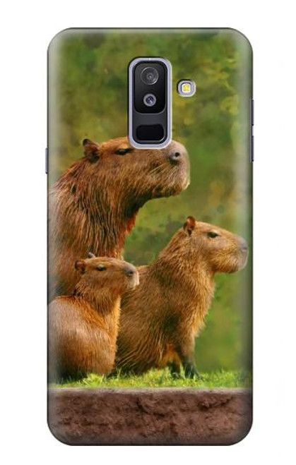 S3917 カピバラの家族 巨大モルモット Capybara Family Giant Guinea Pig Samsung Galaxy A6+ (2018), J8 Plus 2018, A6 Plus 2018  バックケース、フリップケース・カバー