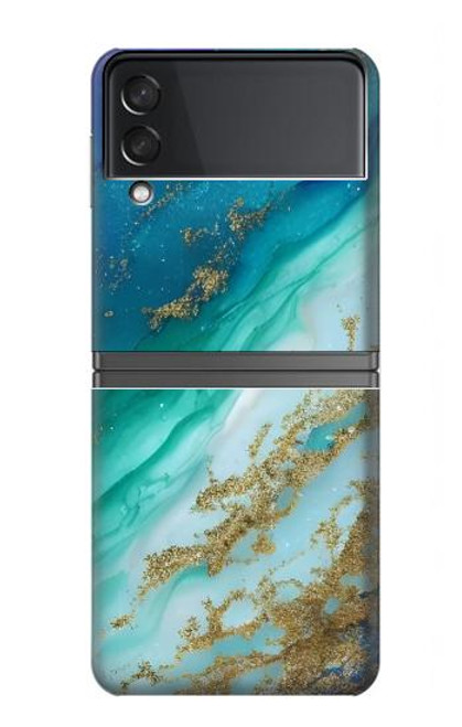 S3920 抽象的なオーシャンブルー色混合エメラルド Abstract Ocean Blue Color Mixed Emerald Samsung Galaxy Z Flip 4 バックケース、フリップケース・カバー