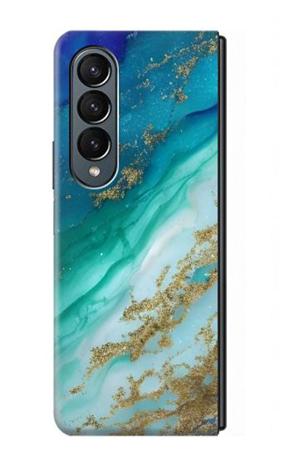 S3920 抽象的なオーシャンブルー色混合エメラルド Abstract Ocean Blue Color Mixed Emerald Samsung Galaxy Z Fold 4 バックケース、フリップケース・カバー