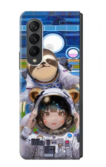 S3915 アライグマの女子 赤ちゃんナマケモノ宇宙飛行士スーツ Raccoon Girl Baby Sloth Astronaut Suit Samsung Galaxy Z Fold 3 5G バックケース、フリップケース・カバー